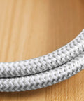 Close-up of white gray chevron braided cord from 5 Pack 3 Outlet Power Strip With Surge Protection Grounded Flat Plug 6 Inch Designer