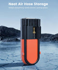 S1 Tire Inflator Portable Air Compressor Cordless Pump with hose storage, LED light, digital gauge, 160 PSI, orange