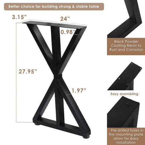 Beefy Black Metal Legs 28x24 Heavy Duty Industrial For Coffee And End Tables with dimensions and design features