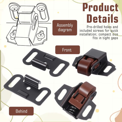 Mailbox Replacement Roller Catch Latch Kit for Cabinets Doors RV Latches with assembly diagram and product details