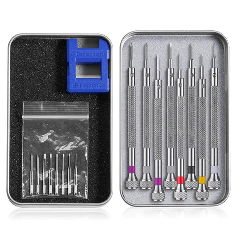Eight Piece Micro Precision Screwdriver Set With 0.6 To 1.6mm Tips And Eight Spare Blades For Watches Eyeglasses Jewelry Repair