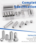 Top Shelf M8 Cylindrical Coupling Nuts 29 Piece Assorted Kit Built From Solid 304 Stainless Steel Metric Thread 8 Through 30mm in storage box.