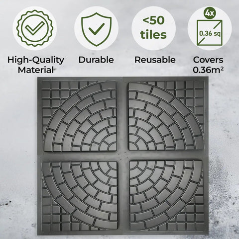 Four Piece Plastic Concrete Molds Set For DIY Paving Pathways Cobblestone Look showing high-quality and reusable features
