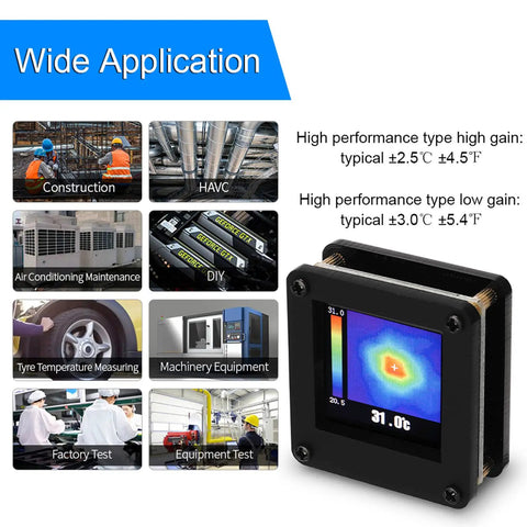 USB Powered AMG8833 Infrared Thermal Imager 8x8 Sensor Array With Housing, displaying temperature reading on screen.
