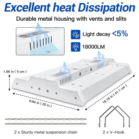 Led Linear Shop Lights 150W High Bay With 360 Degree Adjustable, 21,000 Lumens, 1.35 Ft Length, 5,000K Daylight, heat dissipation