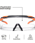 Professional Over The Glasses Safety Glasses With Clear Lens And Anti Fog Scratch Resistant Coating Ansi Z87 Plus Csa Z94 Certified front view highlighting anti-fog and scratch-resistant features.