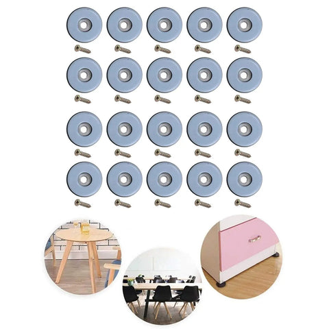 Screw Mounted Furniture Sliders Kit 20 Pieces Chair Leg Glides for Wood Floor Protectors shown with usage examples.