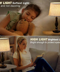 Cool Set Of 2 Table Lamps With USB Ports, Dimmable Touch Control, Linen Fabric Lampshades, Modern Compact Bedside Lamps For Bedroom And Living Room, Brushed Nickel Base, Bulbs Included, shown in low and high light settings.
