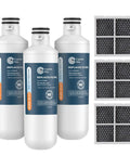 LT1000PC Replacement Water Filter 3 Pack for LT1000PC Series bottles and grille filters shown upright.