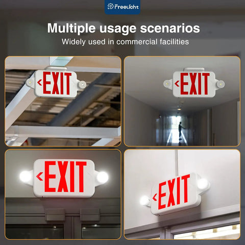 4 Pack Red Exit Sign With Emergency Lights And Battery Backed Led Adjustable Head Emergency Lights For Hard Wired Commercial Use