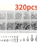 320 Piece Metric Alloy Nut And Bolt Assortment Kit With M2 Through M5 Pan Head Screws, Nuts, Washers in Storage Box