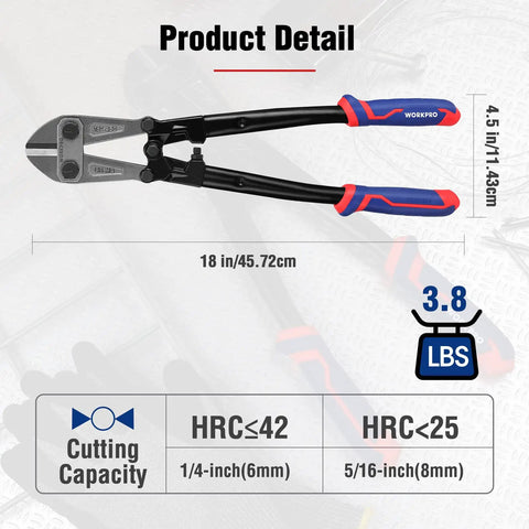 18 Inch Heavy Duty Bolt Cutter With Chrome Molybdenum Steel Jaws Drop Forged For Cutting Chain Wire Screws Rivets Soft Rubber Grip