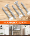 Tough As Nails Number 8 X One Half Inch Truss Head Self Tapping Wood Screws White Carbon Steel Fasteners on wood surface, ideal for DIY projects.