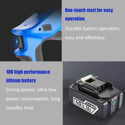 Detail of 18V Battery Powered Hydraulic Wire Cutter With LED Display showing one-touch start and lithium battery.