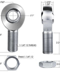 Heavy Duty 1.25 Inch Chromoly Rod End Heim Joint Kit With Right And Left Hand Threads Heat Treated Bearings dimensions and details.