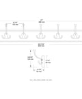 Technical drawing of Wall Mounted Coat Rack With Five Decorative Hooks, 27 Inch, Satin Nickel And White, dimensions shown.