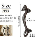 Two Pack Seahorse Cast Iron Door Handles Set, Heavy Duty Rustic Barn Cabinet Pulls dimensions and details view