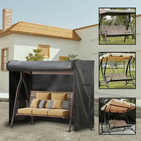 3 Seater Outdoor Swing Cover Beefed Up All Weather Protection Waterproof Patio Hammock Garden Porch Swing Canopy UV Resistant Glider Chair Cover 80 X 59 X 72 Inch with canopy and cushions