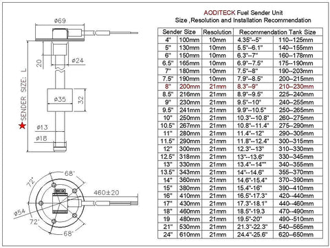 Technical diagram of Donut Float Fuel Tank Sending Unit 8 Inch 240 To 33 Ohms for Marine Boat Truck Car RV Gas Gauge Sender Replacement
