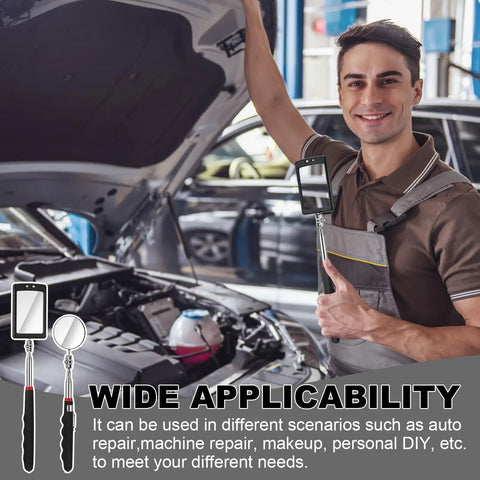 Mechanic using Six Piece Telescoping Inspection Mirror Set for Cars and Under Vehicle Checks near an engine bay