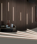 Wood Slat Wall Panel LED Recessed Lighting Kit With 6 Pcs DC12V Adhesive Acoustic Panel Lights on a wooden wall