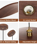 33.4" Large Wood Pendant Lights, Mid-Century Modern Natural Black Walnut Wood Pendant Light Fixture with UL listed socket.