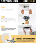 Step by step installation guide for No Sweat Install Recessed Can Light Conversion Kit With 7 Inch Flat Steel Ceiling Medallion.