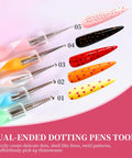 Close-up of dual-ended dotting tools from 25 Piece Nail Art Tools Set With Brushes Stand Dotting Tools Striping Pens Jelly Glue