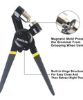Heavy Duty Grommet Tool Kit 3/8 Inch Handheld Punch Pliers Set with 500 Pcs 10mm Silver Grommets featuring magnetic mold