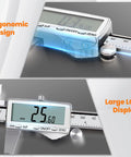 8 Inch Digital Caliper With Rechargeable USB Type C Power, large LCD screen showing measurement in millimeters, ergonomic design