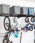 Garage showcasing Flat Hook Add On Storage Hooks For Ceiling Racks And Wall Shelving 6 Pack Heavy Duty Garage Organization Clips, bikes hung