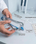 Killer Clarity Anti Fog Safety Goggles Over Glasses With Scratch Resistant Panoramic Shield And Spare Pairs Dual Foam Seal Ansi Z87 1 Certified shown being held with dimensions labeled.