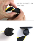 Close-up of unlocking mechanism on fixed wall mount retractable belt barrier with ABS case, black and yellow 16 ft belt.