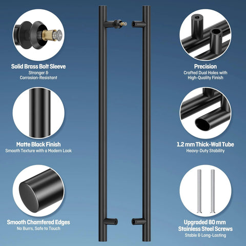 Matte Black Ladder Style Push Pull Door Handle Back To Back 36 Inch 900mm Long With 760mm Center To Center 304 Stainless Steel Heavy Duty