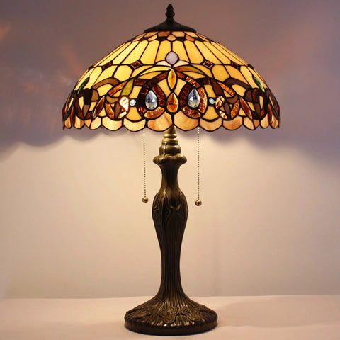 Tiffany Style Stained Glass Lamp Shade Replacement 16x8 Inch With Cap For Table Lamp Pendant Light Or Ceiling Fixture Cozy Glow