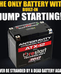 ATX12 Performance Lithium Motorcycle Powersport Battery with built-in jump starting, replaces YTX12 YTX14, front view.