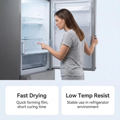 Woman repairing fridge drawer using Refrigerator Repair Glue 50ml Tough As Nails Waterproof Adhesive For Stainless Steel Glass Ceramic Wood