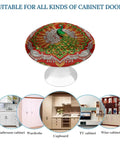 Two Pack Round Golden Tribal Pattern Cabinet Knobs with Screws Stainless Steel Hardware for Cabinets with peacock design