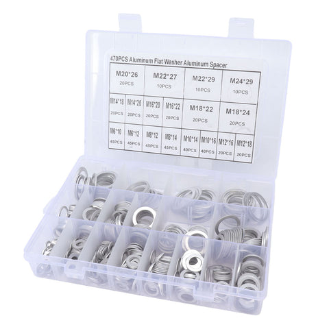 470 Piece Aluminum Alloy Sealing Washer Kit For Auto And Home Use With Rust Resistant Round Flat Washers Set And 18 Standard Sizes