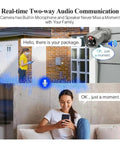 Genuinely Dope 8MP 4K PoE CCTV NVR Security Camera Kit showing two-way audio communication in action.