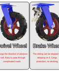 Bulletproof Heavy Duty Rubber Caster Set Of 4 With Dual Locking Brakes showing swivel and brake wheel mechanisms.