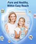 Mother and daughter holding water filter pitcher with elements shield, promoting water filter replacement for Lifestraw Home.