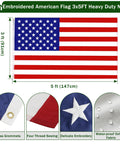 Embroidered US flag with brass grommets, four thread sewing, and waterproof fabric, included in Sturdy 6 Foot Stainless Steel Flag Pole Kit