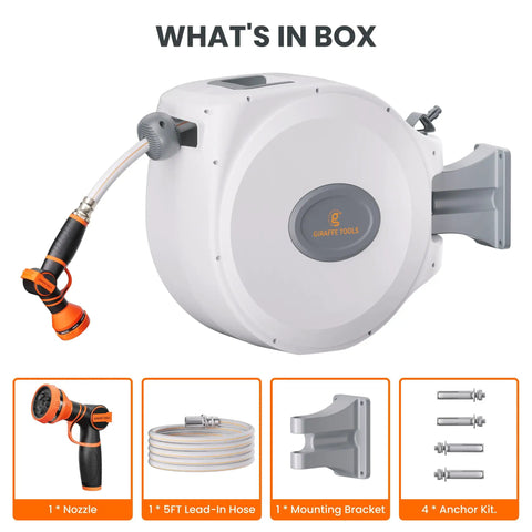 CW20 Retractable Garden Hose Reel 60 Foot 5 Eighth Inch Heavy Duty Water Hose Reel With Auto Rewind Any Length Lock And Swivel Bracket Light Grey