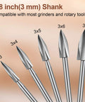 Close-up of Wood Carving And Engraving Drill Bit Set 15 Piece Kit with varied engraving bits, 3 mm shank size.