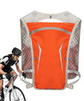 Orange All Day Hydration On The Go Lightweight Running Hydration Backpack With Built In Reservoir shown with cyclist