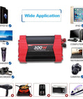 Rock Solid 300W Car Power Inverter Dc 12V To 110V Ac Vehicle Adapter Converter with various devices like TV, iPad, and phone.