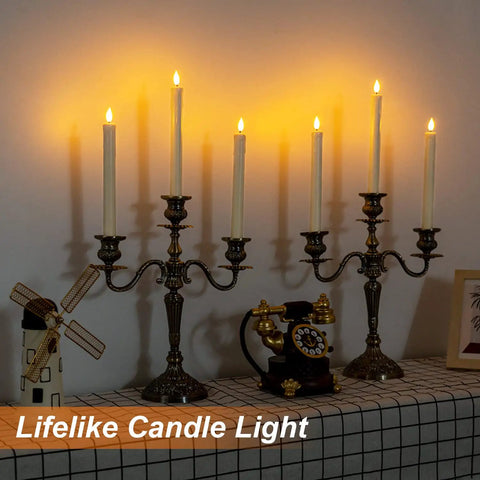 Flameless Taper Candles With Remote Timer And Dimmer Ivory Battery Operated Candle Sticks With Flickering Plastic Led Light For Window Decor 9.6 Inches Dope Halloween And Christmas on antique candle holders.