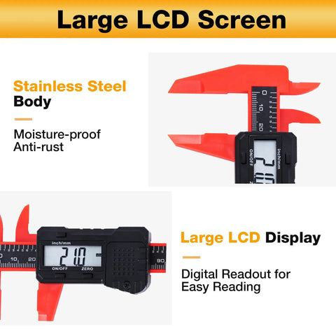 Digital Caliper 6 Inch With Crisp LCD Display Inch And Millimeter Conversion Auto Off Durable ABS Body shown close-up