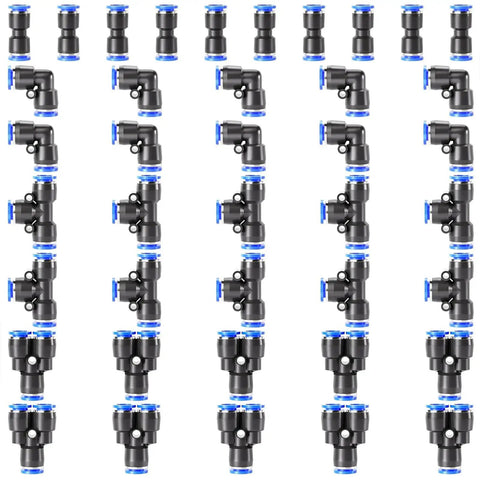 6mm OD Push To Connect Pneumatic Fittings Kit Set Of 40 Pieces With 10 Splitters 10 Elbows 10 Tees And 10 Straights